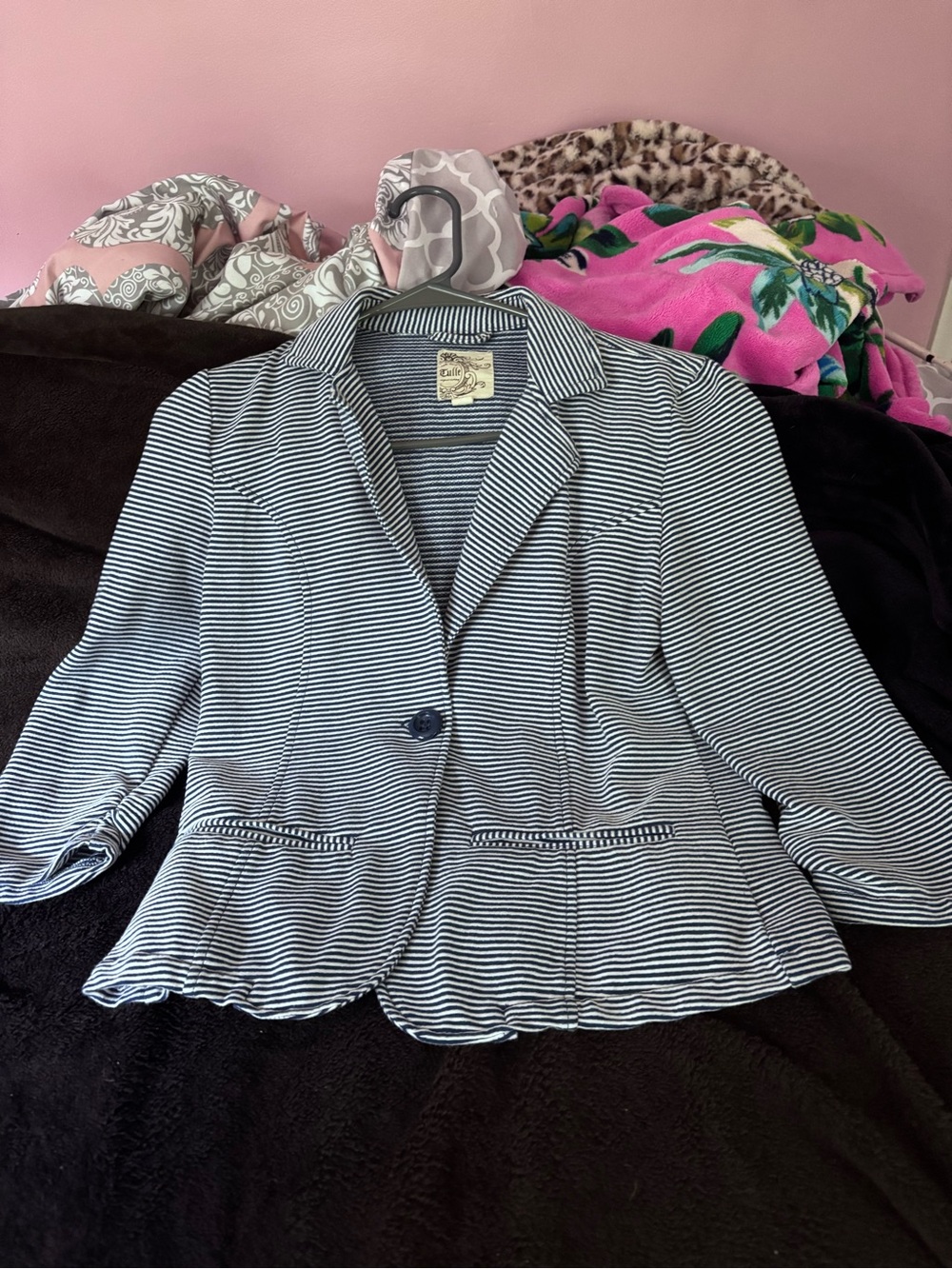 Blue & White Striped Knit Blazer Size S